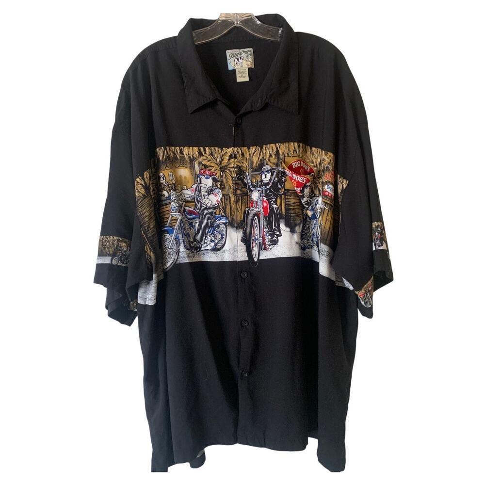 Vtg Authentic Big Dogs Mens Sz 5X Motorcycle Short Sleeve Button Up Black Moto